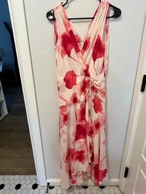 Donna Karan Pink Floral Wrap Maxi Dress